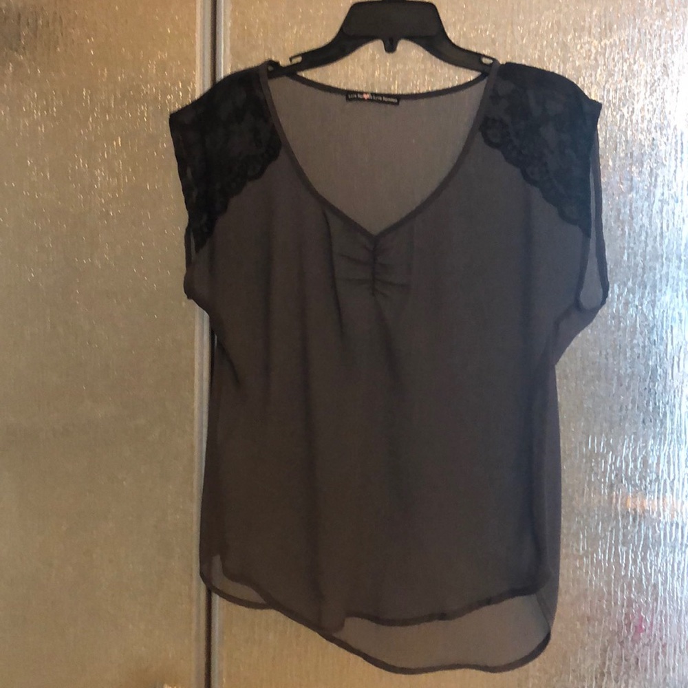 Taupe and lace blouse